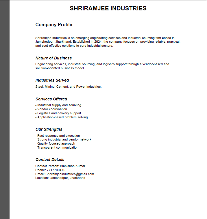 Shriramjee Industries Company Profile